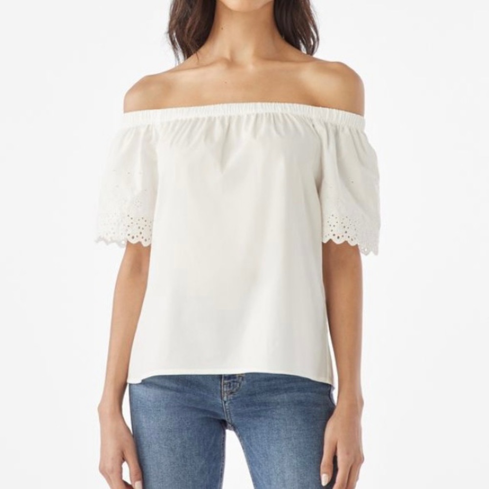 NWT Embroidered Eyelet Cutout Sleeves Off Shoulder Top